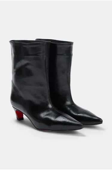 Black Pointed Toe 4.5 cm Women's Block Heeled Boots