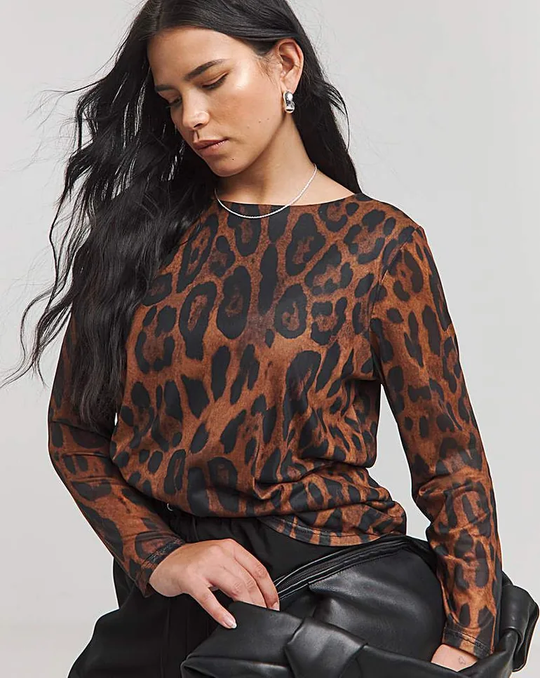 Leopard Mesh Scoop Back Top - 1