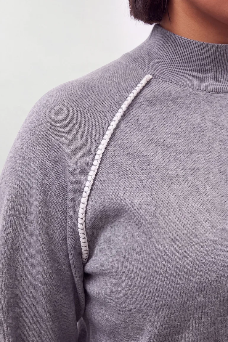 Plus Size Blanket Stitch Detail Knitted Crop Sleeve Jumper - 2