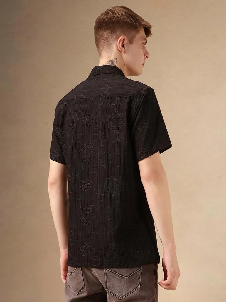 Textured Regular Fit Spread Collar Shirt - 3