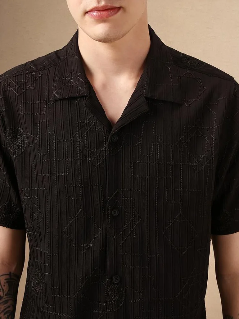 Textured Regular Fit Spread Collar Shirt - 4