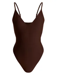 بدلة سباحة بياقة عميقة - بني - 3