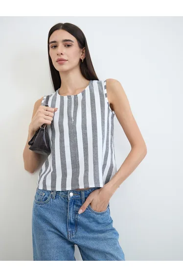 Grey Striped Sleeveless Top