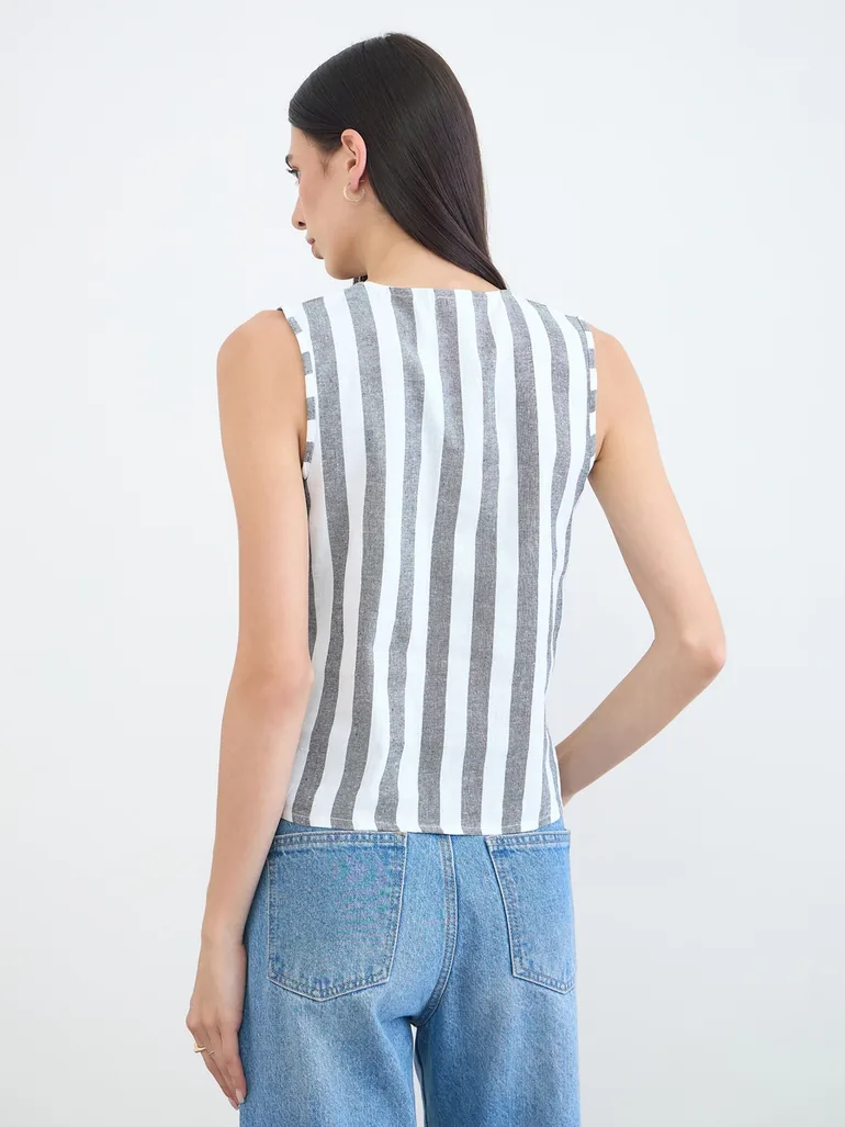 Grey Striped Sleeveless Top - 4