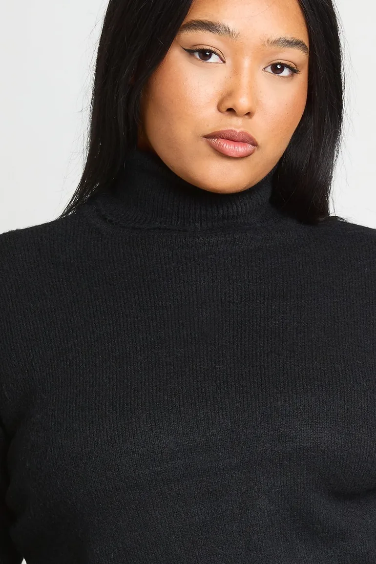 Plus Knitted Longline Crew Neck Jumper - black - 2