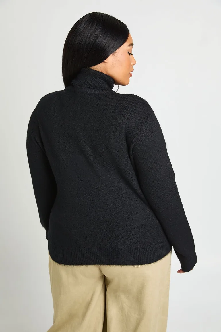 Plus Knitted Longline Crew Neck Jumper - black - 3