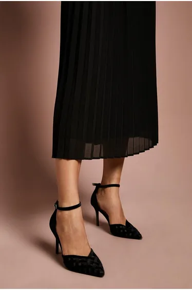 Sophia Velvet & Mesh Detail high Stiletto Heel Court Shoes
