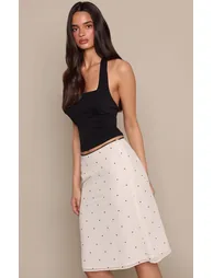 Butter Cream Polka Dot Chiffon Midi Skirt - 1