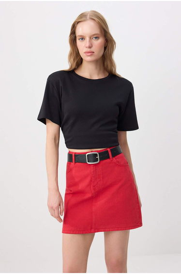 Red Mini Denim 100% Cotton Skirt product thumbnail 2