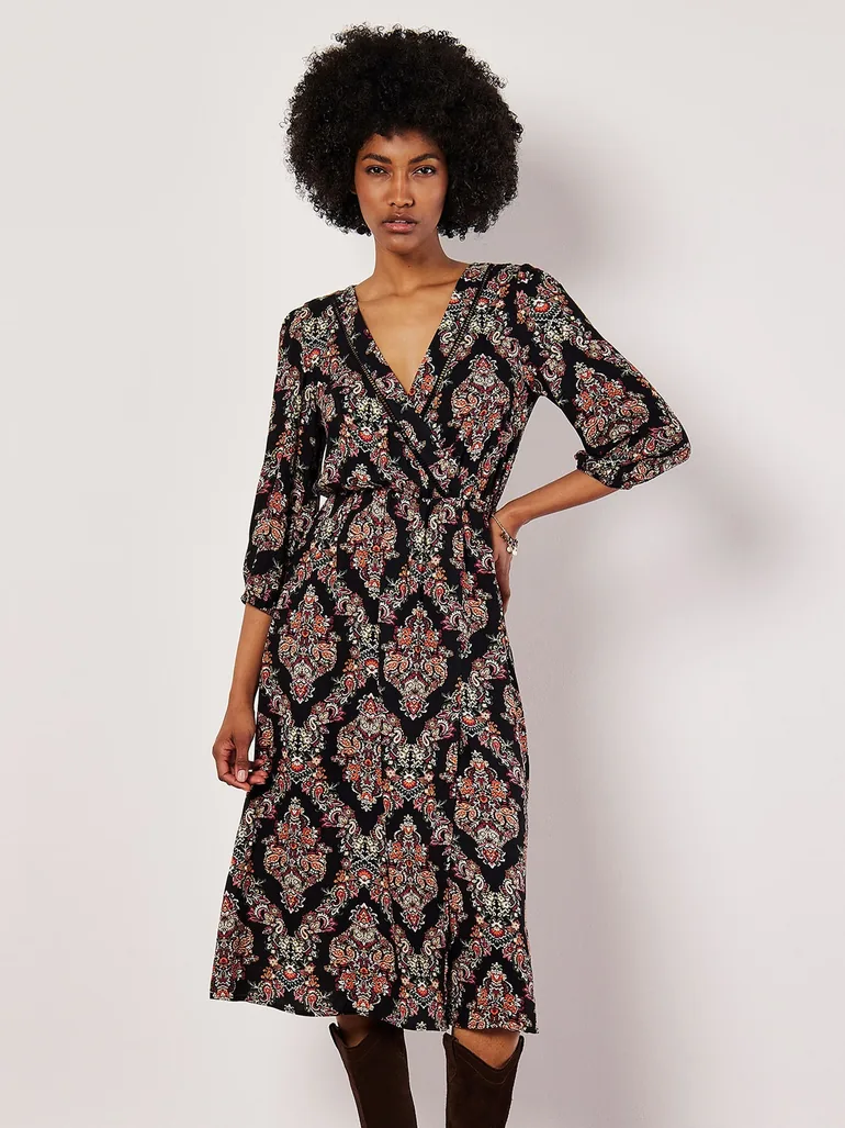 Ornate Paisley Wrap Midi Dress