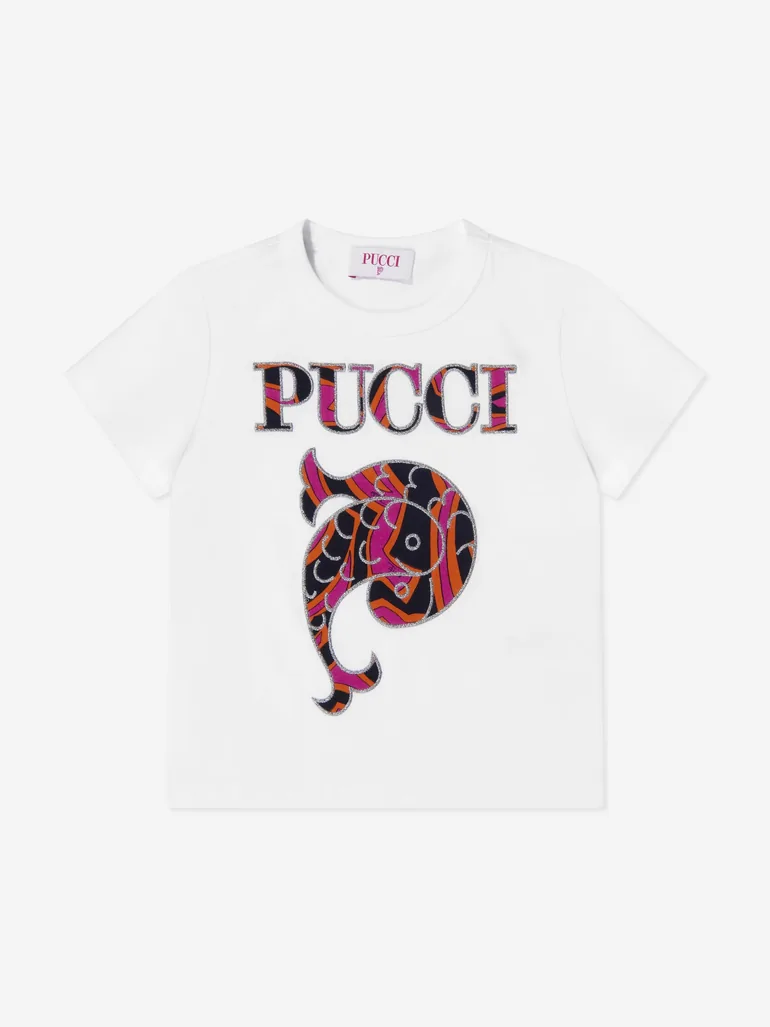PUCCI Girls Fish Logo T-ShIrt in White