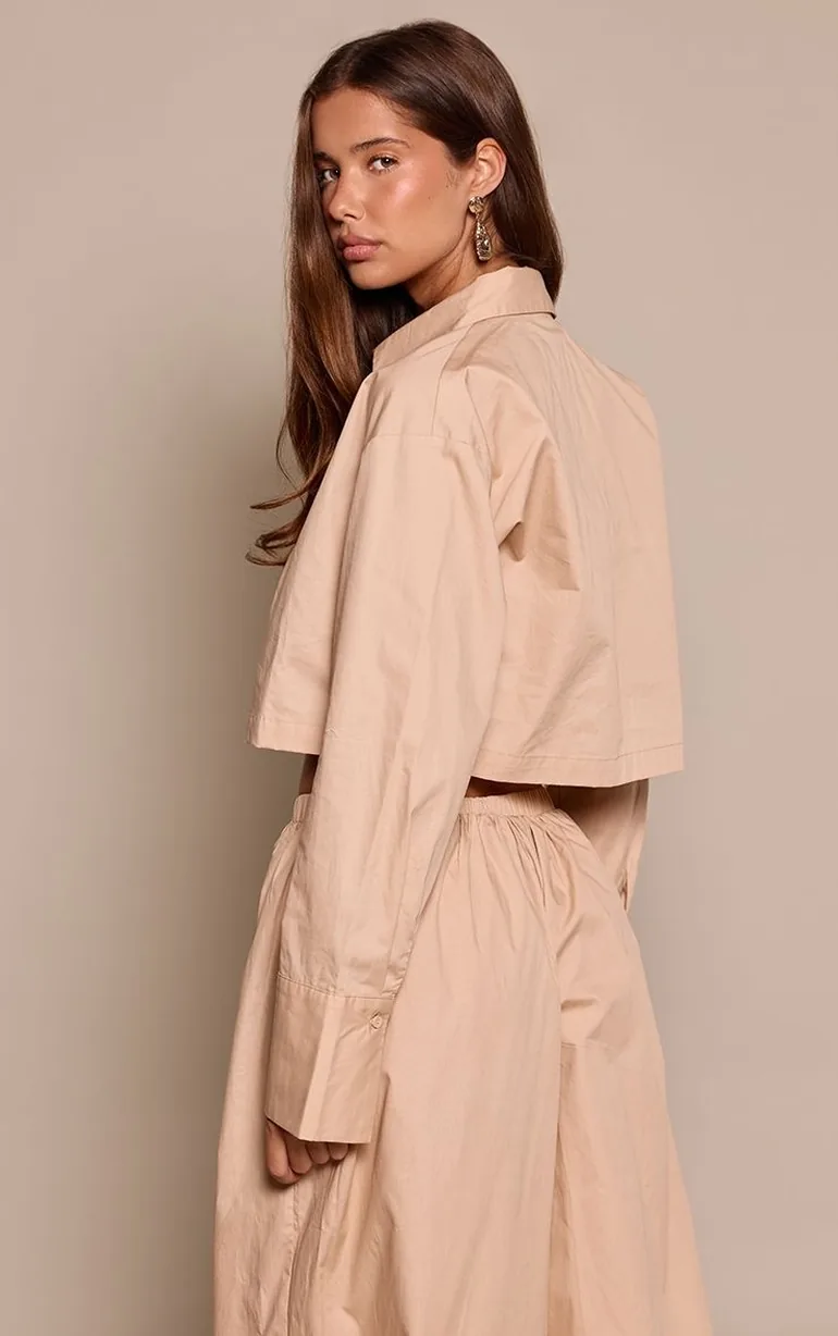 Taupe Woven Cropped Shirt - 1