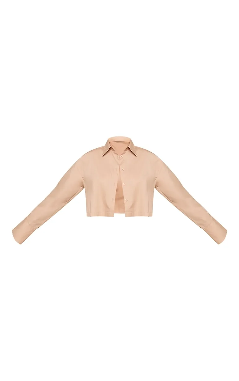 Taupe Woven Cropped Shirt - 4
