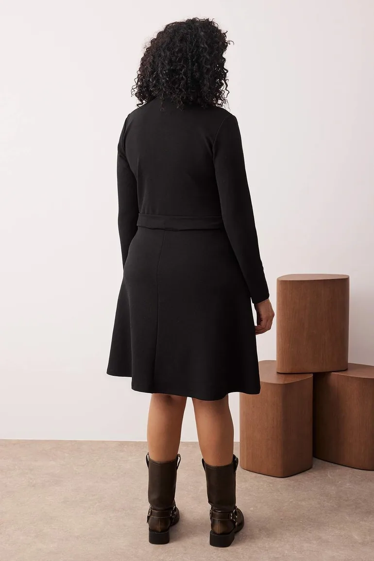 Black Polo Collar A-Line Knitted Plus Size Dress - 3