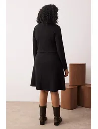 Black Polo Collar A-Line Knitted Plus Size Dress - 3