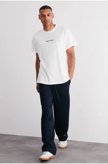 Men's Navy Blue Oversize/Comfort Fit Wide Leg Elastic Waist Laced Leg Labeled Sweatpants