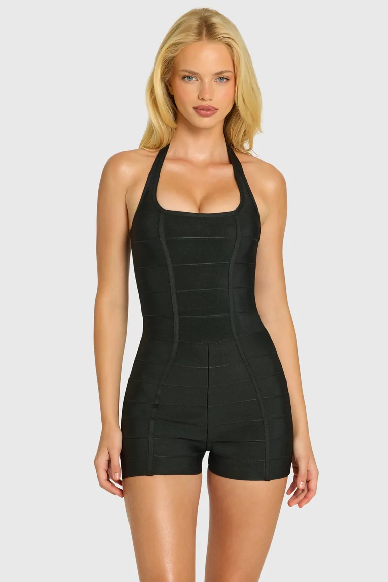 Bandage Halterneck Playsuit in Black - 6