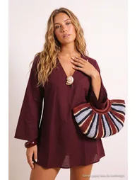 Plum Plain A-Line Extra Short / Super Mini Woven Cast Accessory 100% Cotton Dress - 2