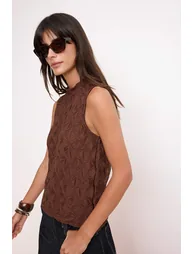 Brown Textured Regular/Normal Fit Flexible Knitted Blouse - 1