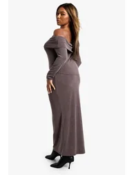 Plus Two Tone Rib Off Shoulder Top & Maxi Skirt Co Ord - 1
