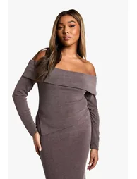 Plus Two Tone Rib Off Shoulder Top & Maxi Skirt Co Ord - 3