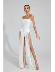 Briar White Fringe Strapless Maxi Dress - 2