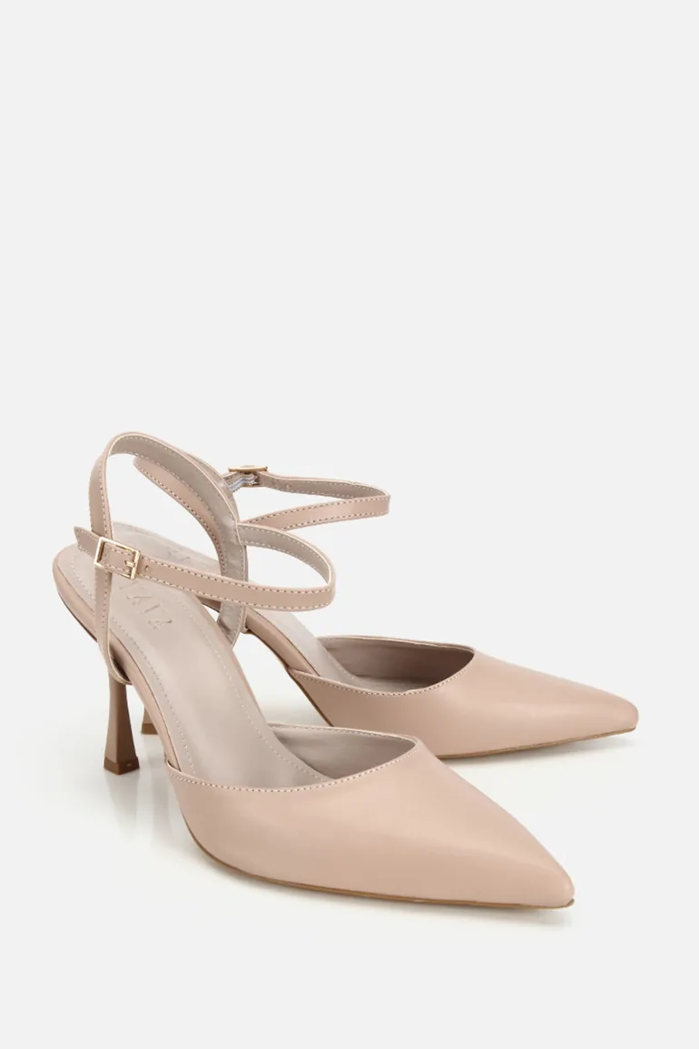 Women's Nude Pointed Toe Ankle Strap Stiletto Heel U Shoes - 1