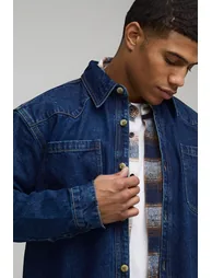 Oversized Western Denim Shirt - mid blue - 2