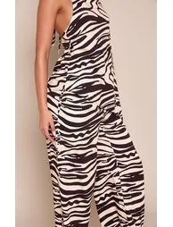 Brown Abstract Print Linen Wide Leg Trouser Co-ord - 3