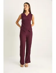 LUCCI Ribbed Sleeveless Blouse And Wide-Leg Trousers Set - 1
