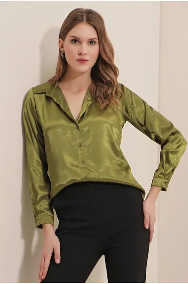 BDART Satin Long Sleeve Shirt with Button Closure