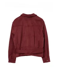 Burgundy Regular Fit Belt Detailed Suede Jacket Coat - 7
