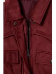 Burgundy Regular Fit Belt Detailed Suede Jacket Coat - 6