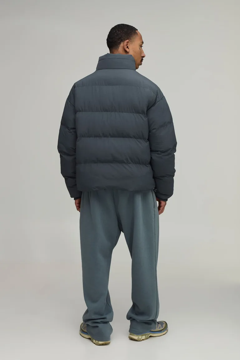 Regular Fit Carpenter Panel Hidden Hood Puffer - charcoal - 1