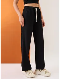 Black Mid-Rise Stretchable Straight Fit Trousers - 3