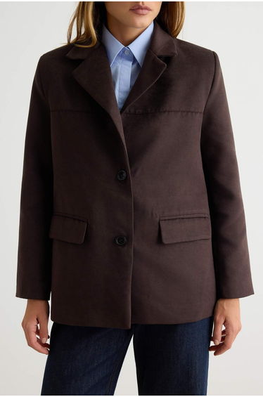 Dark Brown Suede Oversize Blazer Jacket product thumbnail 3