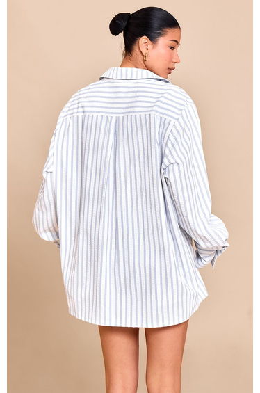 Blue Oversized Stripe Cuff Shirt product thumbnail 2