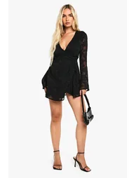 Floral Burnout Wrap Mini Dress - black