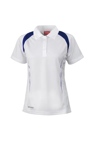 Spiro Womens/Ladies Sports Team Spirit Performance Polo Shirt - White/Navy