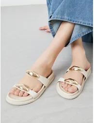 Beige Metal Decor Strap Sandals