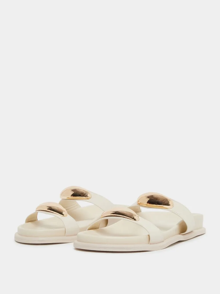 Beige Metal Decor Strap Sandals - 2