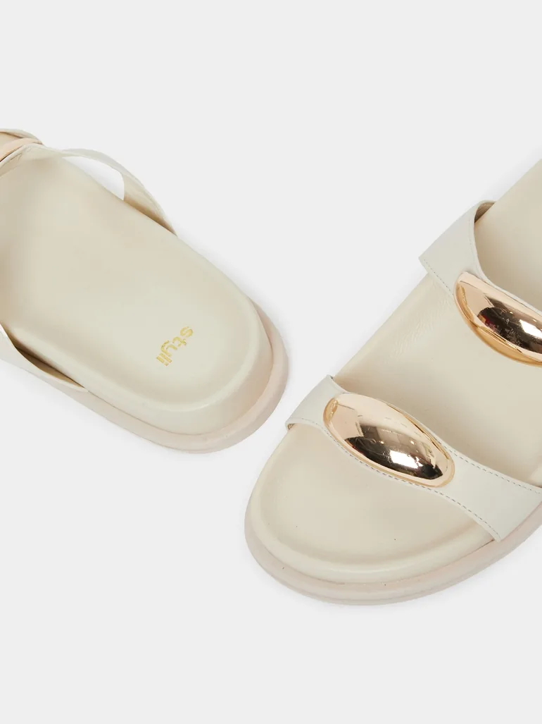 Beige Metal Decor Strap Sandals - 3
