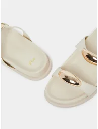 Beige Metal Decor Strap Sandals - 3