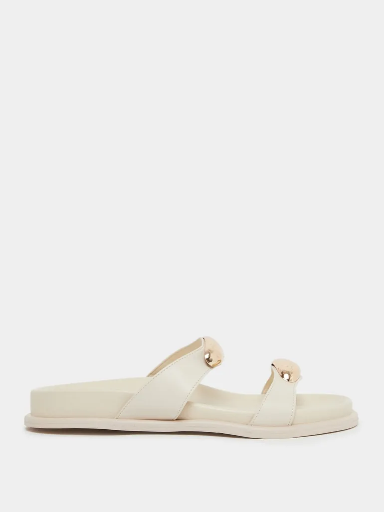 Beige Metal Decor Strap Sandals - 1