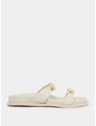 Beige Metal Decor Strap Sandals - 1