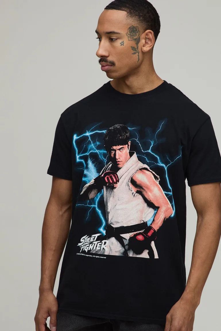 Oversized Street Fighter Washed T-Shirt - black - 1
