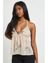 Beaded Sequin Floaty Cami - stone - 1