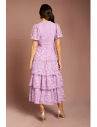 Tiered Lace Dress With Flutter Sleeve & Trims - 2