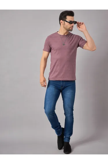 Men Purple Textured Knit T-Shirt