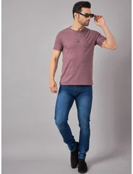 Men Purple Textured Knit T-Shirt